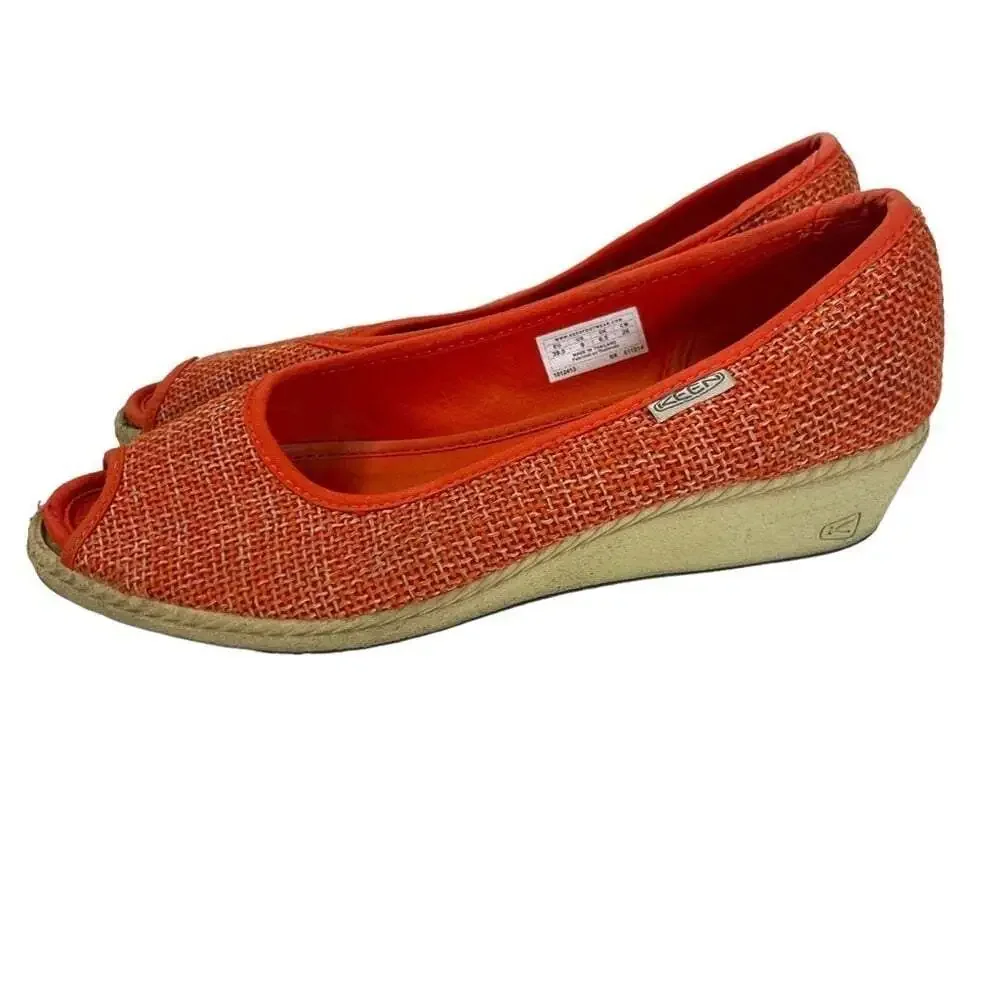 KEEN Cortona Wedge Shoes Womens 9 Orange Peep Toe Casual Comfort 1012413